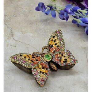 Fitz And Floyd Butterfly Trinket Box With Multicolor Rhinestones & Enamel Detail